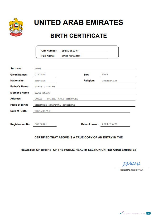 Download UAE vital record birth certificate Word and PDF template Photoshop template